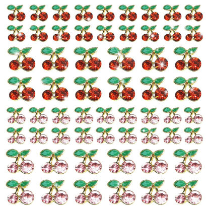 Picture of qiipii 60 Pcs 3D Cherry Nail Charms Cherry Nail Rhinestones Nail Art Shiny Gems Nail Studs Cute Fruit Nail Diamond Crystal Luxury Jewelry for Nails Face Makeup Women Crafts DIY(Pink/Red Gold, 6mm/8mm)