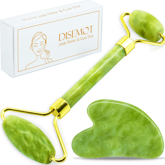 Picture of Disemot Jade Roller & Gua Sha Facial Tools, Natural Anti-Aging Jade Beauty Skin-Care Tool Face Roller to Rejuvenate Facial Skin Cooling, Slimming & Firming, Great as Stocking Stuffers