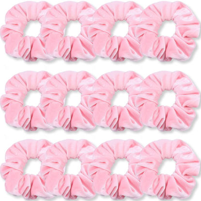 Picture of IVARYSS Pink Scrunchies, Premium Velvet Soft Hair Scrunchy, Solid Colors Thick Elastic Bands, Hair Accessories for Women and Girls, 12 Pack