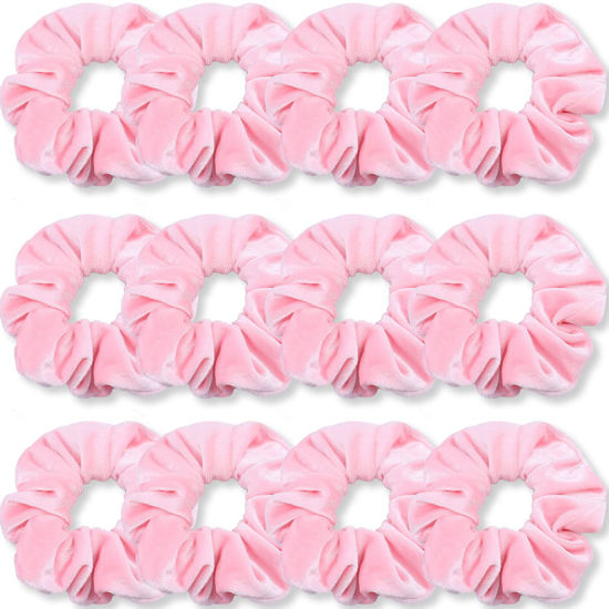 Picture of IVARYSS Pink Scrunchies, Premium Velvet Soft Hair Scrunchy, Solid Colors Thick Elastic Bands, Hair Accessories for Women and Girls, 12 Pack