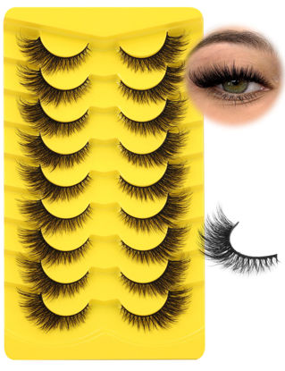 Picture of Natural Lashes Cat Eye Fluffy False Eyelashes Wispy Mink Lashes that Look Like Extensions Fox Eye Lashes 9 Pairs by Zegaine