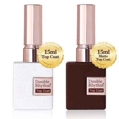 Picture of Double Rhythm 2 Pcs 15ML No Wipe Gel Top Coat and Base Coat Set Clear Glossy Gel Polish Kit Soak Off LED (Top Coat and Matte Coat)
