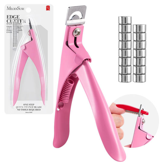 Picture of MelodySusie Acrylic Nail Clippers with 15pcs Magnet Sizers, Professional Nail Clippers Cutters for Long Acrylic Gel Nails Tips, Adjustable Stainless Nail Trimmer, Manicure Tool for Salon Home, Pink