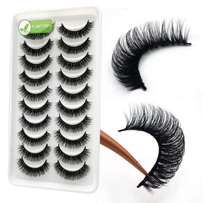 Picture of 3d Plant Fibre Russian Strip Lashes, D Curl Lash Strips, Natural False Lashes Mink, Wispy Fake Lashes, D Curl Strip Lashes, Natural Wispies Mink Eyelashes, Faux Mink Eyelashes Natural Look(SDC78)