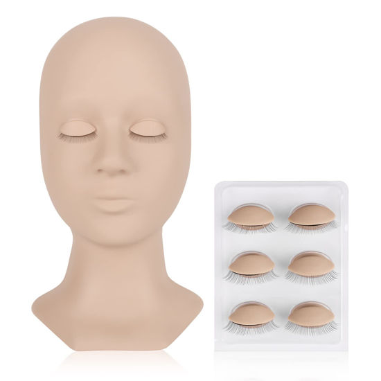 Picture of LASHVIEW Lash Mannequin Head , with 4 Pairs Replaced Eyelids Practice, Makeup Soft-Touch Rubber, Natural Skin Color