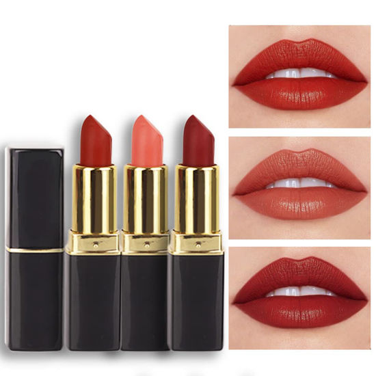Picture of evpct 3Pcs Dark Light Bright Red Matte Lipstick Pack Sets for Women,Ruby Red Silky Velvet Lipstick Matte Long Lasting Smudge Proof Lipstick Lip Stain Makeup Sets Kit matte lipstick 24 hours original 2