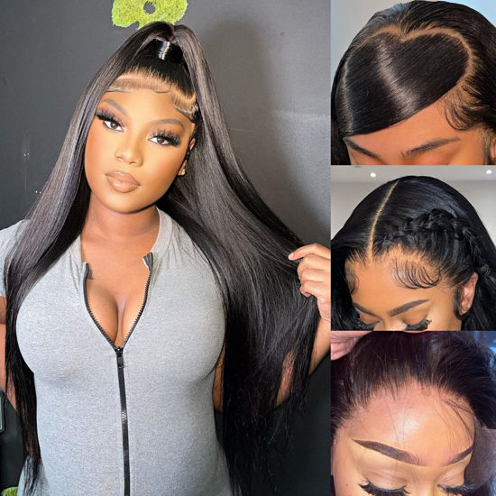 Picture of Miss Flower 30Inch Lace Front Wig Human Hair 250% Density Real Full 13x4 Straight Lace Front Wigs Human Hair Pre Plucked For Black Women