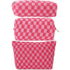 Picture of LYDZTION Large Capacity Makeup Bag Set - 3 Pieces Checkered Cosmetic Bag for Women Travel Makeup Bag Organizer Cute Makeup Brushes Storage Bag Travel Toiletry Bag Storage Bag for Women,Pink