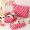 Picture of LYDZTION Large Capacity Makeup Bag Set - 3 Pieces Checkered Cosmetic Bag for Women Travel Makeup Bag Organizer Cute Makeup Brushes Storage Bag Travel Toiletry Bag Storage Bag for Women,Pink