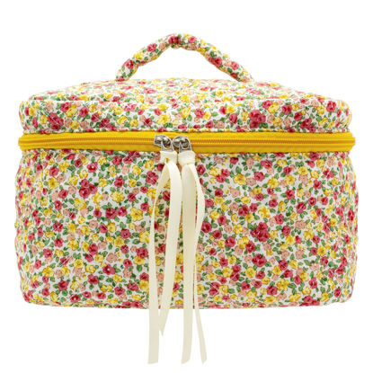 Picture of PAZIMIIK Cotton Makeup Bag for Women Large Quilted Travel Cosmetic Case Girls' Make Up Organizer,Little Flower