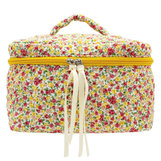 Picture of PAZIMIIK Cotton Makeup Bag for Women Large Quilted Travel Cosmetic Case Girls' Make Up Organizer,Little Flower