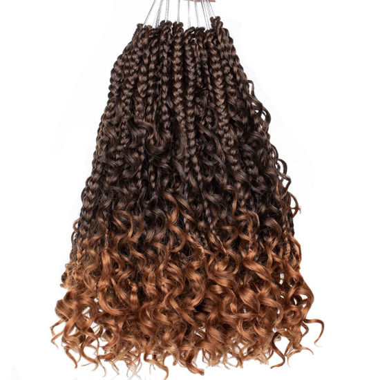 Picture of Beverlee 10 Inch 8 Packs Boho Box Braids Goddess Box Braids Kids Crochet Hair Bohemian Hippie Braids Braiding Hair Box Braids with Curly Ends Messy Pre-looped Synthetic Crochet Hair for Black Women