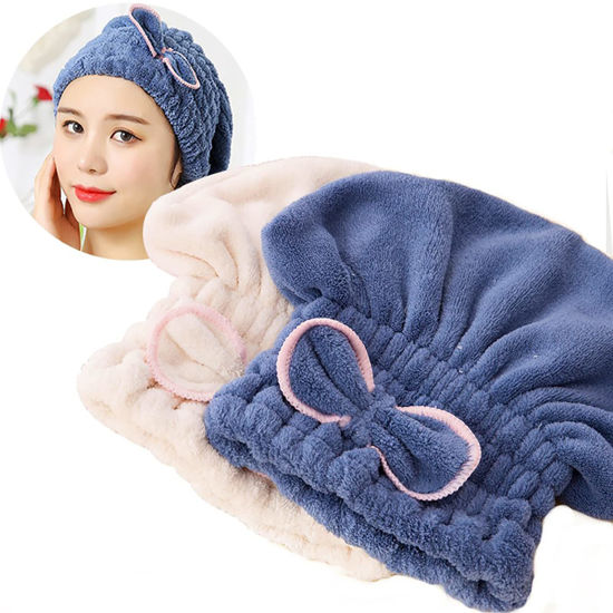 Picture of Jseng 2PC Microfiber Hair Drying Caps, Extrame Soft & Ultra Absorbent, Fast Drying Hair Turban Wrap Towels Shower Cap for Girls and Women