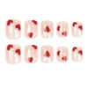Picture of Valentine'S Day Press on Nails Short Square Fake Nails with Heart Designs Valentines Day Short Nails Press ons for Women Light Pink Full Cover Acrylic Glue on Nails 24 Pcs