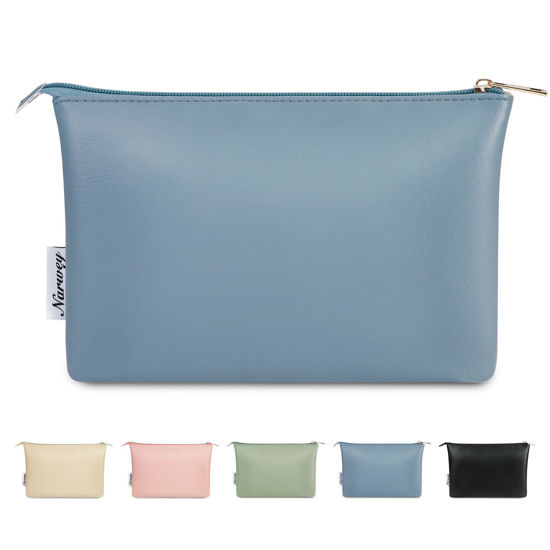 Picture of Narwey Small Makeup Bag for Purse Small Cosmetic Bag Women PU Leather Travel Makeup Pouch Zipper Pouch (Greyish Blue)