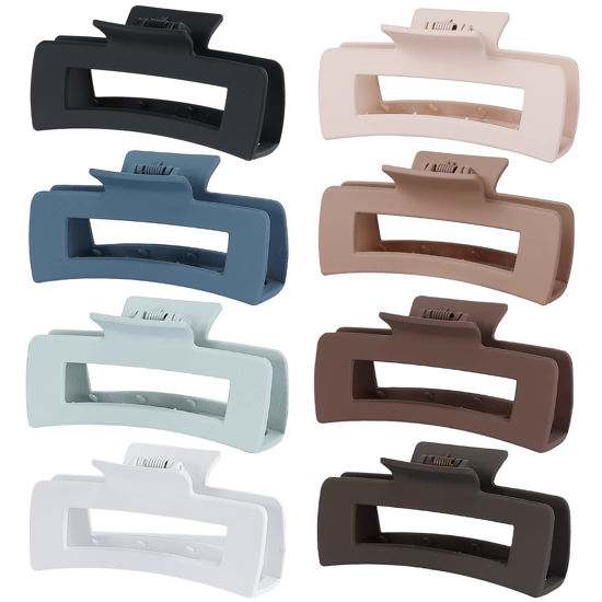 Picture of 4.1 Inch Large Hair Claw Clips 8 Pcs Rectangle Big Hair Clips for Thick Hair Nonslip Acrylic Banana Jaw Clips Hair Accessories for Women and Girls (Blue Brown)