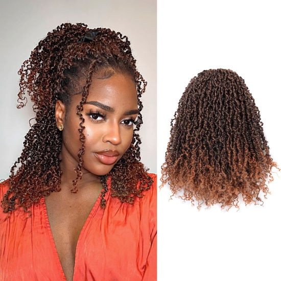 Picture of Toyotress Yanky Twist Crochet Hair - 6 Inch 8 Packs (30 Strands/Pcs) Pre-twisted Fluffy Spring Mini Twist Short Passion Twist, Ombre Brown Pre-Looped Crochet Braids Braiding Hair (6 Inch, T30-8P)