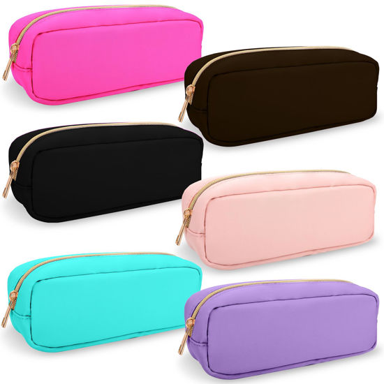 Picture of UIXIZQ 6 Pcs Waterproof Small Pencil Case Makeup Bag for Purse,Cute Pencil Pouch Preppy Nylon Makeup Brush Holder with Zipper,Girls Portable Storage Case Small Pen Bag for Office College Travel