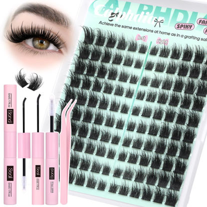 Picture of calphdiar Volume Lash Clusters Kit Fluffy Eyelash Extension Kit Wispy 200D D Curl Cluster Eyelash Extensions Lash Kit Spiky Individual Lashes Clusters Kit for Salon Cat Eye Lashes Extension