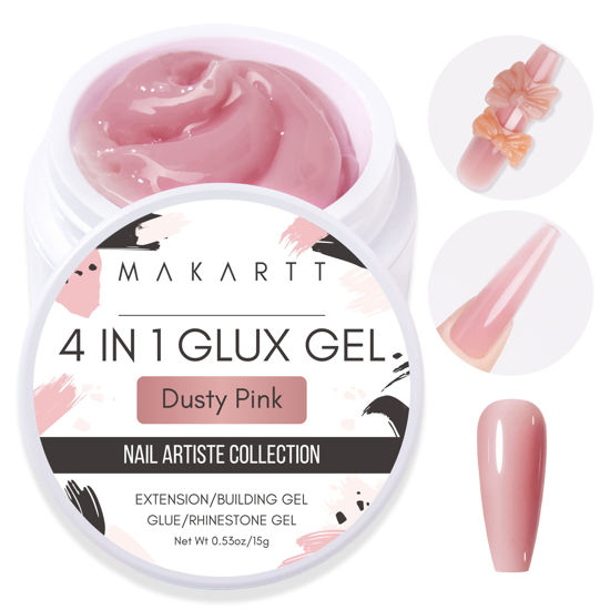 Picture of Makartt Solid Gel Builder: 15ML, Non-sticky for Extension 3D Sculpting Nail, UV Glue for Acrylic Tips, Rhinestones Gels Sculpture Hard Gel for Nails UV/LED Lamp Required Dusty Pink