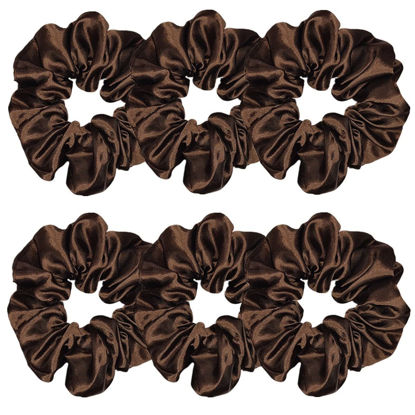 Picture of Sufermoe 6 Pcs Satin Silk Hair Scrunchies, 4.5 Inch, Dark Brown, Hair Accessories for Women and Girls
