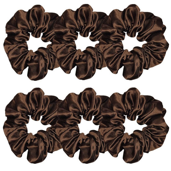 Picture of Sufermoe 6 Pcs Satin Silk Hair Scrunchies, 4.5 Inch, Dark Brown, Hair Accessories for Women and Girls
