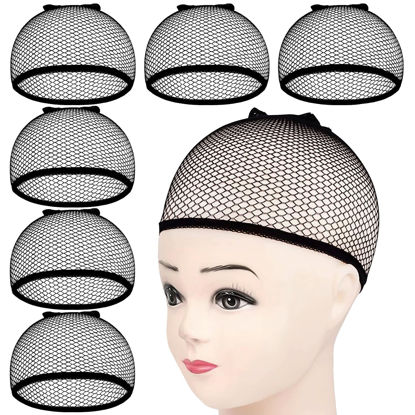 Picture of MORGLES 6PCS Wig Cap Non Slip, Black Mesh Net Wig Caps for Women Men, Kids, Weaving Hair Net Close End Fishnet