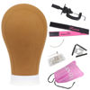 Picture of Leeven 21"-24" Wig Head With Stand for Making Wigs Display Styling Canvas Block Head for Wig Brown Poly Canvas Wig Head for Wigs Mannequin Head with C-clamp Wig Cap Hair line T Pins 24 Inch