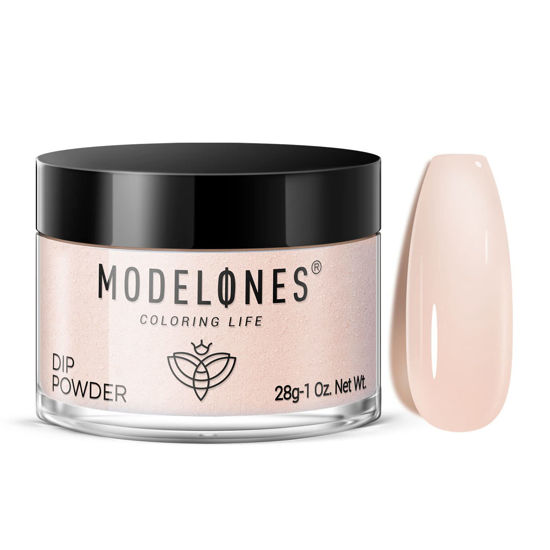 Picture of Modelones Dip Powder Translucent Sheer Nude Color, Nail Dipping Powder French Nail Art, 28 Long-Lasting Build Powder Pro System Salon DIY at Home No Needed Lamp Cured
