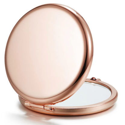 Picture of Getinbulk Compact Mirror for Purse, Double-Sided 1X/2X Magnifying Metal Pocket Makeup Mirrors(Round, Rose Gold)