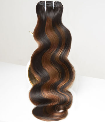 Picture of mlip Raw Bundles Human Hair Body Wave, No Tangle Shedding, Keep Texture Silky Soft After Multiple Washes, 15A Raw Indian Hair Bundles 22 Inches, Brown Highlight Bundles
