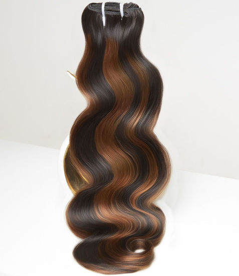 Picture of mlip Raw Bundles Human Hair Body Wave, No Tangle Shedding, Keep Texture Silky Soft After Multiple Washes, 15A Raw Indian Hair Bundles 22 Inches, Brown Highlight Bundles