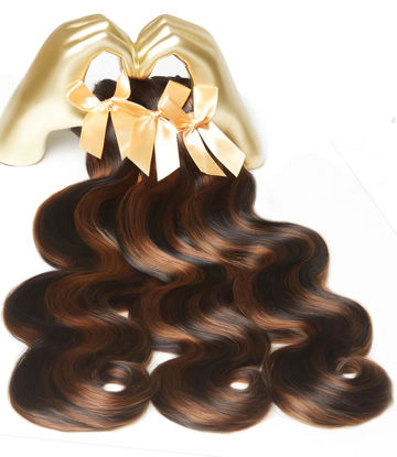 Picture of mlip Raw Bundles Human Hair Body Wave, No Tangle Shedding, Keep Texture Silky Soft After Multiple Washes, 15A Raw Indian Hair Bundles 20 20 20 Inches, Brown Highlight Bundles