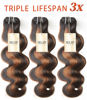 Picture of mlip Raw Bundles Human Hair Body Wave, No Tangle Shedding, Keep Texture Silky Soft After Multiple Washes, 15A Raw Indian Hair Bundles 20 20 20 Inches, Brown Highlight Bundles