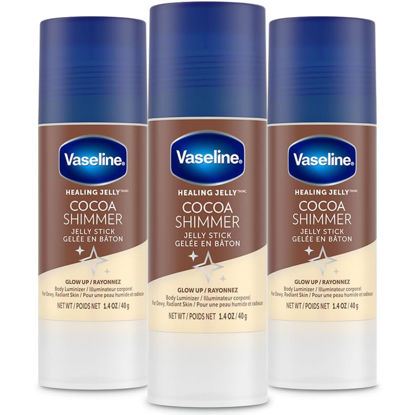 Picture of Unilever Vaseline Cocoa Shimmer Jelly Stick GLOW UP Body Luminizer For Dewy Radiant Skin 1.4 oz - 3 Count