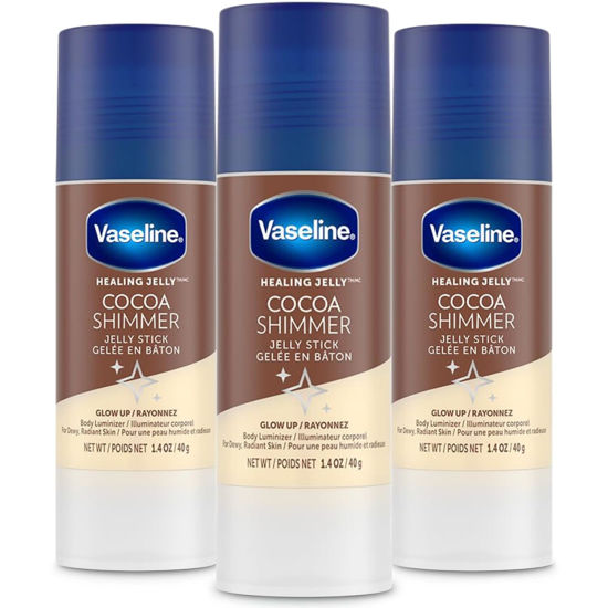 Picture of Unilever Vaseline Cocoa Shimmer Jelly Stick GLOW UP Body Luminizer For Dewy Radiant Skin 1.4 oz - 3 Count