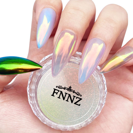 Picture of FNNZ Unicorn Chrome Nail Powder, Aurora Unichrome Mermaid Aurora Nail Powder Pigment Pearlescent Nail Art Glitter Decoration for Home DIY Nail Salon Manicure - Butterfly Elves