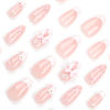 Picture of LPOODDNU Medium Almond Press on Nails White French Tips Pink Fake Nails with 3D Flower Bow Charms Acrylic Nails Press ons Cute Design Glue on False Nails Reusable Stick on Nails 24pcs