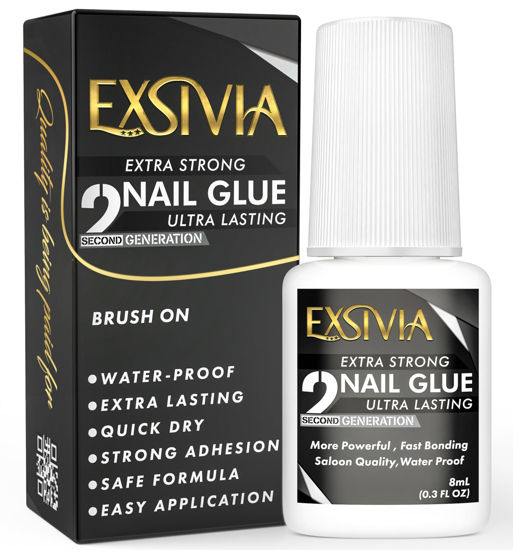 Picture of EXSIVIA 2nd Gen Super Strong Nail Glue - Salon Quality, Extra Strength for Acrylic, Press-On, Fake Nails, Quick Dry, Long Lasting, No Dehydrator or Primer Needed - 8ml