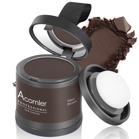 Picture of Acomler Instantly Root Cover Up Hairline Shadow Powder, Root Touch Up Hair Powder 0.35 Ounce for Thinning Hair, Grey Hair Coverage Hair Powder for Women, Men, Beard Line, Bald Spots (Medium Brown)