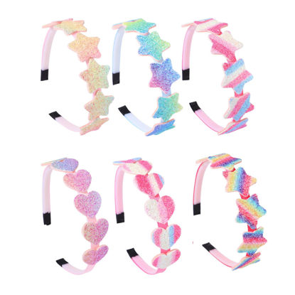 Picture of Lizioo 6 Pack Girls Headbands Glitter Kids Hair Accessories Bow/Heart/Star Shaped Sweet Hairband For Toddler/Girls/Teens