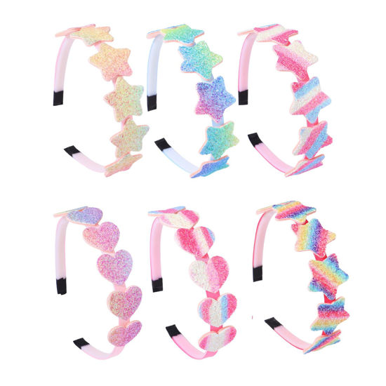 Picture of Lizioo 6 Pack Girls Headbands Glitter Kids Hair Accessories Bow/Heart/Star Shaped Sweet Hairband For Toddler/Girls/Teens