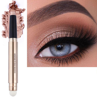 Picture of SAUBZEAN Rose Gold Eyeshadow Stick Makeup, Highlighter Matte Cream Eye Shadow Pencil, Waterproof Hypoallergenic Long Lasting Crayon, Glitter Primer Palette Shimmer Eyeliner Pen wiht Soft Brush