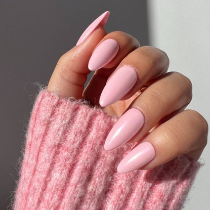 Picture of Modelones Press On Nails Shorts Almond Press On Nails Pink Reusable Manicure Fake Nails Glue on Nails Set Adhesive Tabs Nail File for Women 12 Sizes 36Pcs