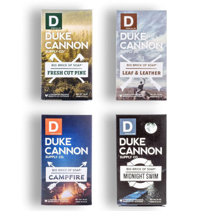 Picture of Duke Cannon Supply Co. Big Brick of Soap Bar, Frontier 40 - Fresh Cut Pine, Leaf & Leather, Campfire & Midnight Swim, Extra Large, Masculine Scents, 10 oz. (Variety, 4 Pack)