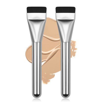 Picture of BEAUTYFACTOR 2Pcs Flat Foundation Brush,Face Mask Brush Makeup Spatula Facial Brush for Liquid Foundation Mask,Premium Face Korean Makeup Brush for Blending Cream (Silver&Silver)