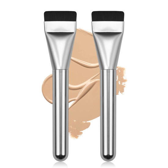 Picture of BEAUTYFACTOR 2Pcs Flat Foundation Brush,Face Mask Brush Makeup Spatula Facial Brush for Liquid Foundation Mask,Premium Face Korean Makeup Brush for Blending Cream (Silver&Silver)