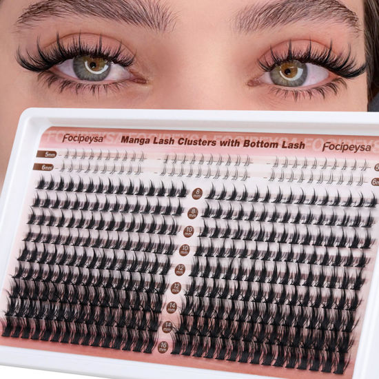 Picture of Focipeysa Manga Lash Clusters Wispy Eyelash Extensions 330Pcs Anime Lashes Extension Natural Eyelash Clusters 8-16mm Individual Eyelash Extension Bottom Lashes