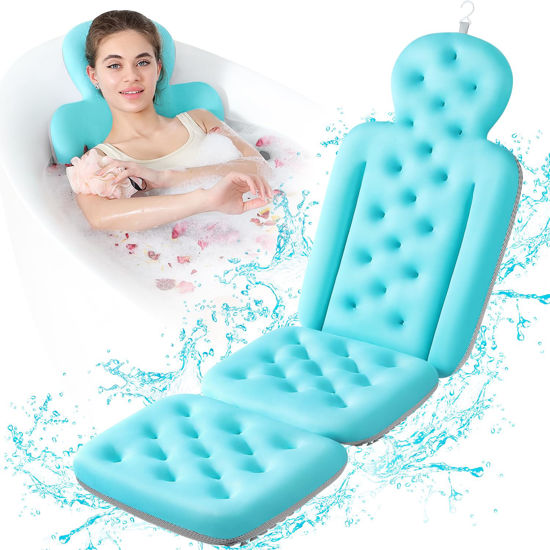 Picture of Luxury Bath Cushion, Full Body Bathtub Pillow with 160 Suction Cups, Bath Mat for Head and Neck Support, with Laundry Bag (Blue, 51.2" x 16.2")