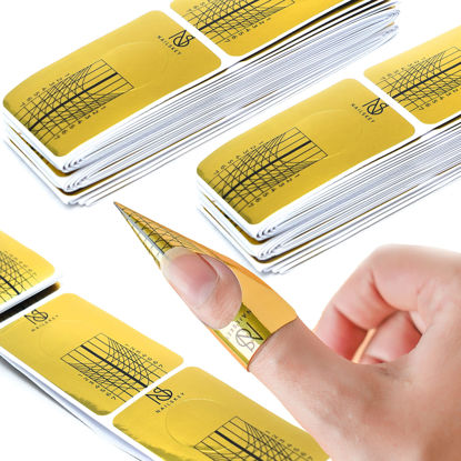 Picture of Nailskey Nail Forms for Gel Builder - 100 Pcs Self Adhesive Nail Extension Stickers for Acrylic, UV & Poly Gel with Tip Sculpting Guide - Nail Art for Home & Salon (Pack of 100)